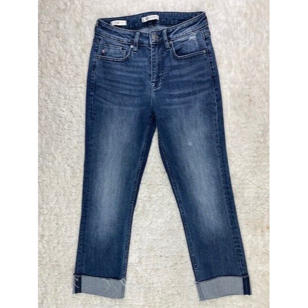 Vigoss Size 25 Ace Crop Womens Jeans Mid Rise Raw Hem Stretch Dark Wash